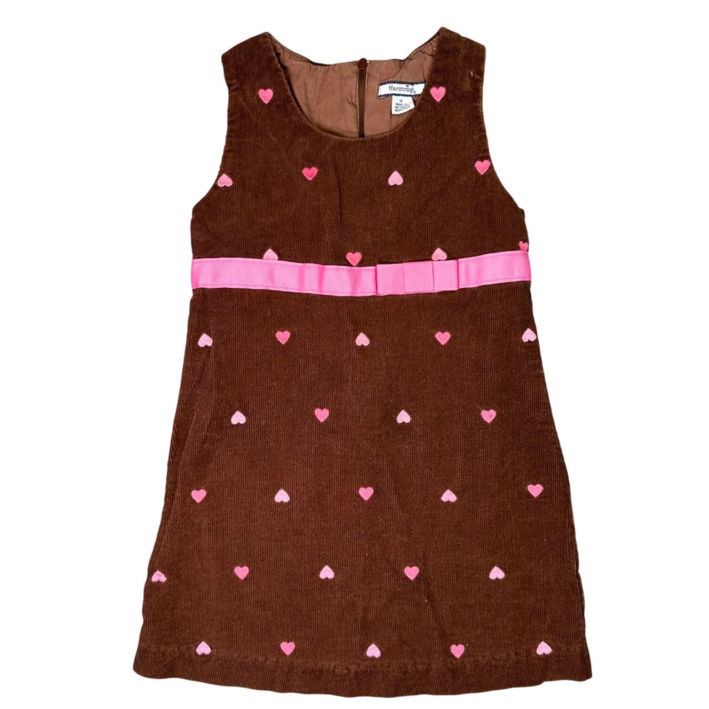 Hartstrings Heart Corduroy Jumper Dress Pink Brown Preppy Classic Size 4 Brown